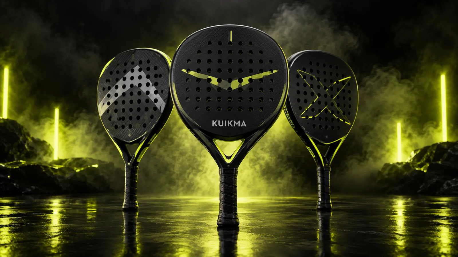 Drie padelrackets voor beginners met Kuikma in Racketkopen-stijl