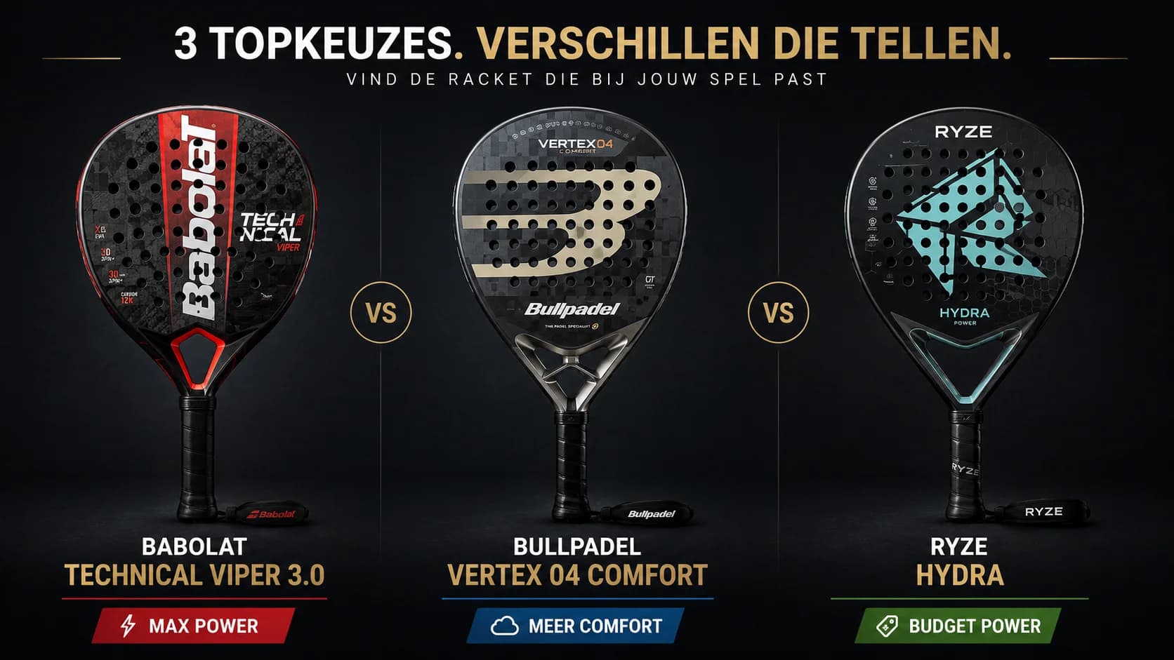 Babolat Technical Viper 3.0 vergeleken met Bullpadel Vertex 04 Comfort en RYZE Hydra