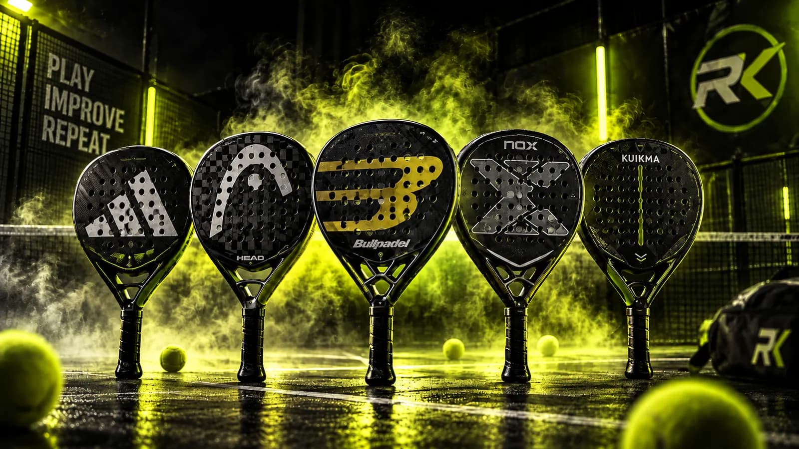 Vijf padelrackets van verschillende merken als startpunt voor het kiezen van een racket